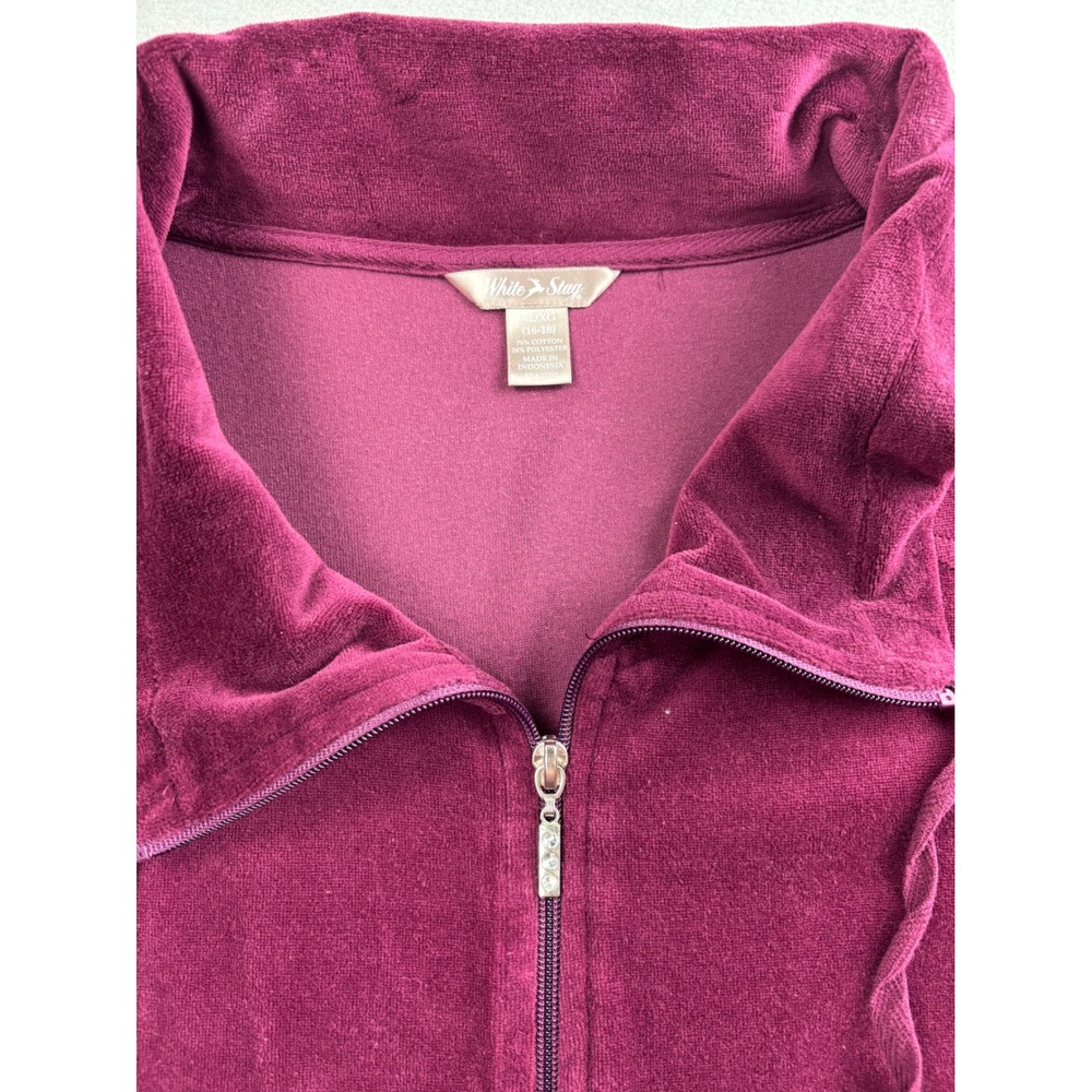 White Stag Womens Velour 2 Piece Tracksuit Jacket Pants Set Maroon Large XL - Picture 8 of 8
